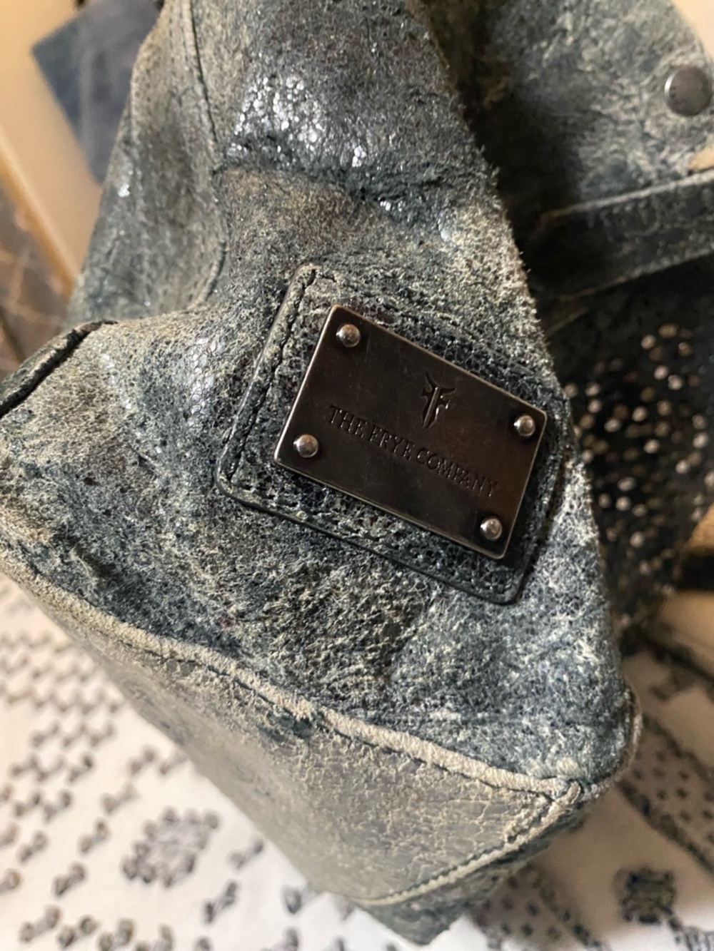 Vtg Frye Gun Deborah Metal distressed Studded tote bag! - Picture 16 of 16